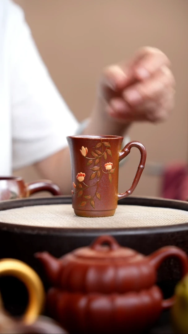 茶壶紫砂柴烧竹节手把杯玉兰