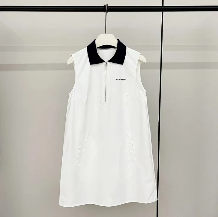 2025简约谬家秀款连衣裙韩版时尚新款女无袖白色藏蓝撞色氛围感