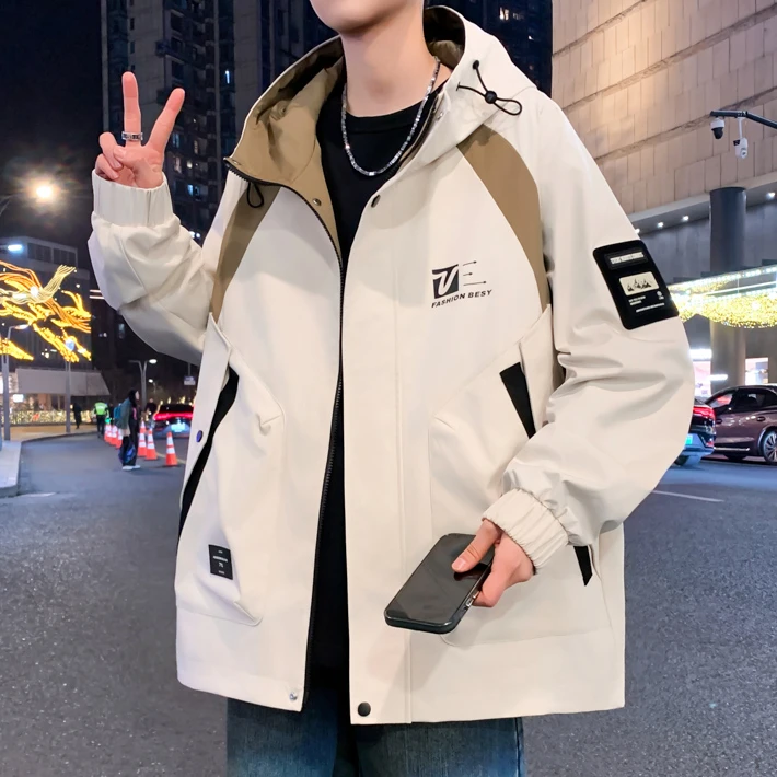 2025春秋季新款男士连帽夹克港风时尚潮流青少年百搭学生宽松外套