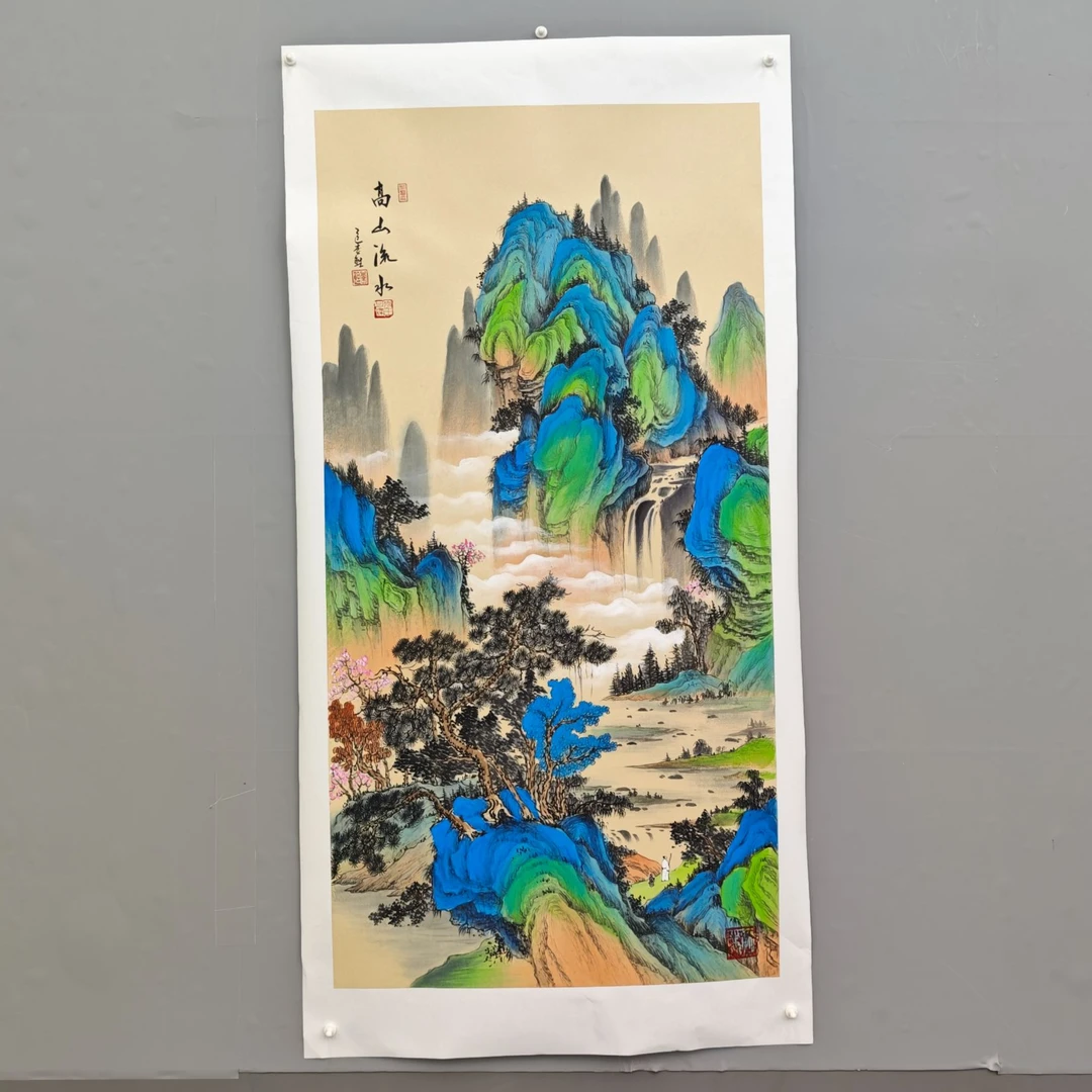 锦煌专属/李鲤手绘/高山流水/画芯136*68四尺整张