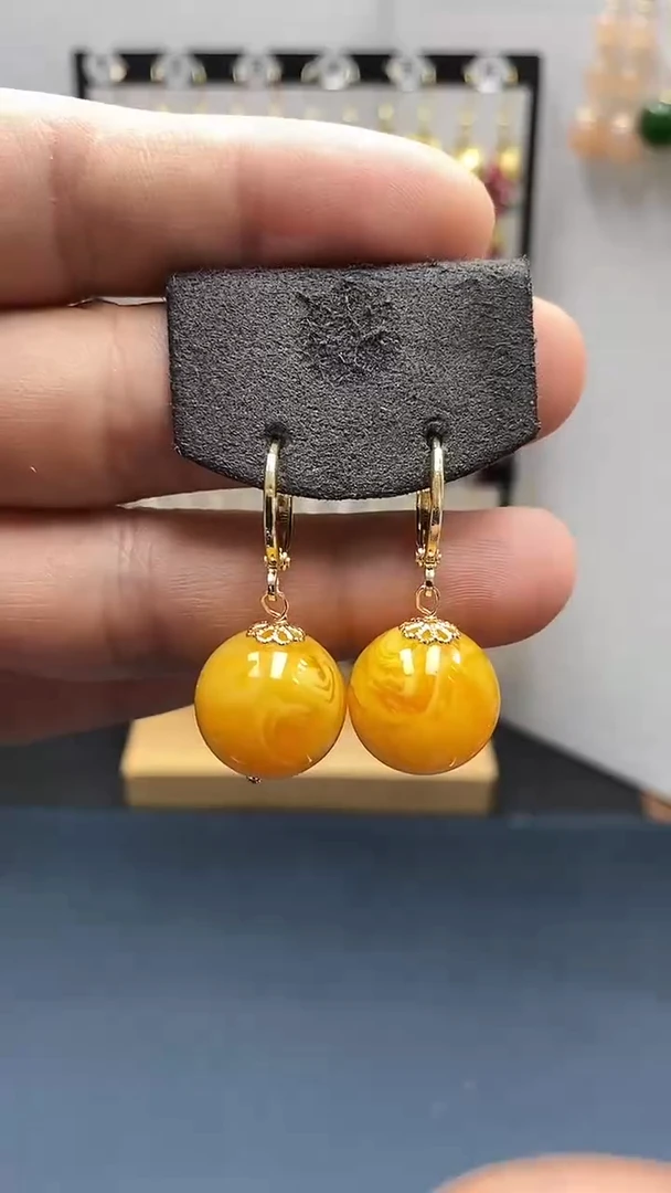 【闪购商品】蜜蜡耳饰银S925镀金镶嵌尺寸16mm耳扣06