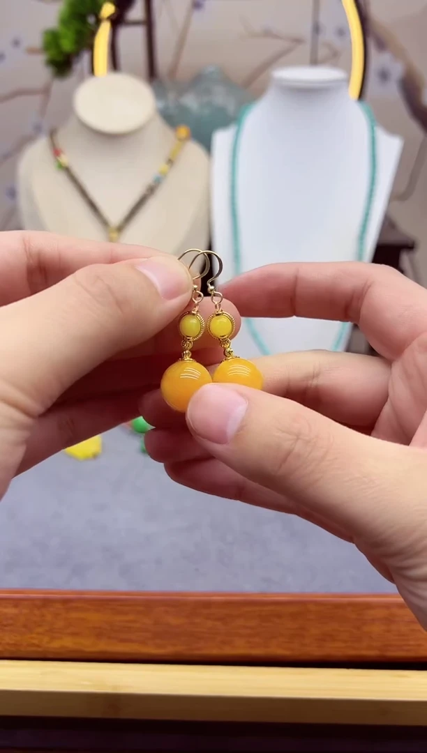 【闪购商品】蜜蜡耳饰14K金镶嵌E208`````