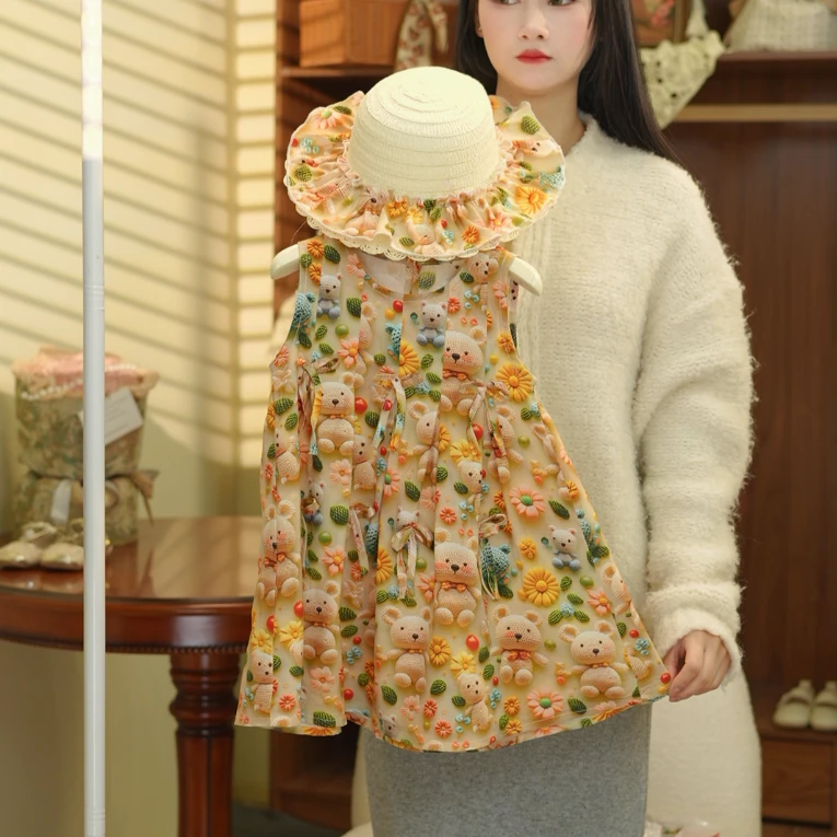 2025夏季新款洋气女童卡通森系连衣裙中大童气质蝴蝶结无袖公主裙