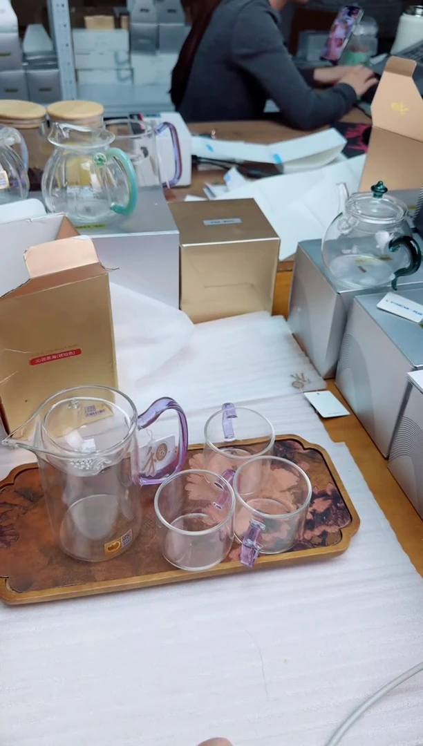 手工艺品玻璃禾器沁润茶海浅紫色+风谜臻悦杯浅紫色