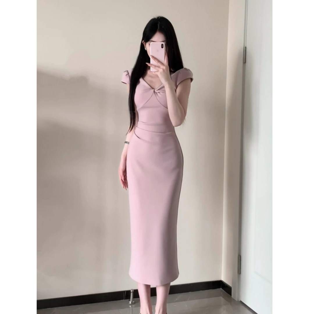 【夏日幻想】设计感气质绑带连衣裙时尚收腰显瘦包臀长裙XY-110