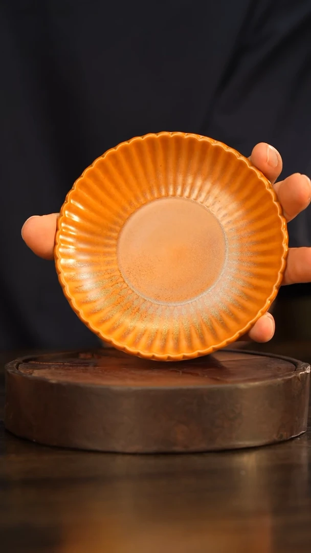 6柴房陶瓷柴烧菊瓣小壶承