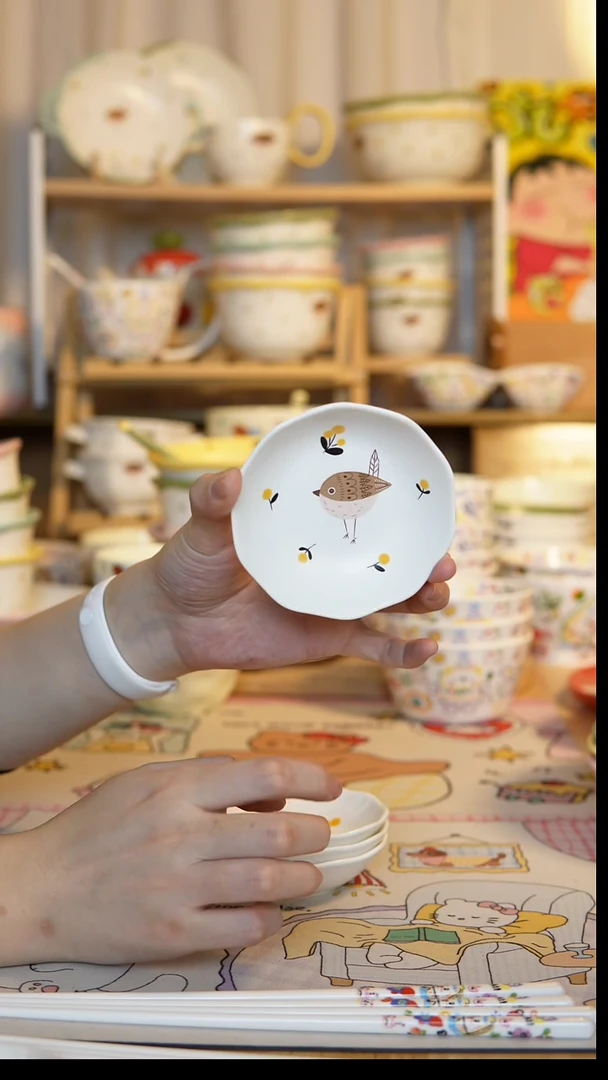 陶瓷鸟语花香蘸料碟4只