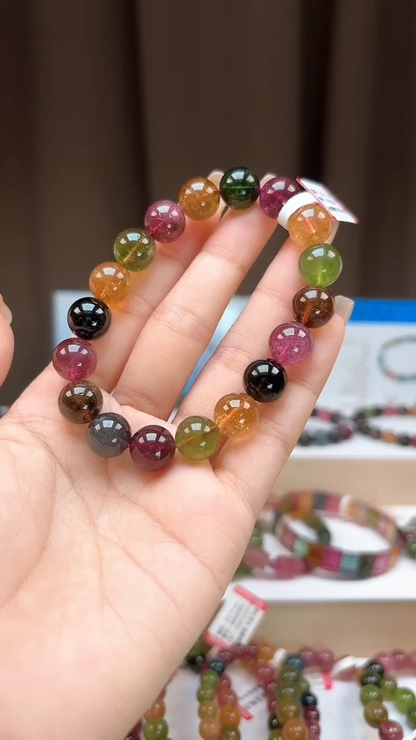 手串未镶嵌碧玺10.8mm巴西老料玻璃体高档艳丽糖果色单圈手串