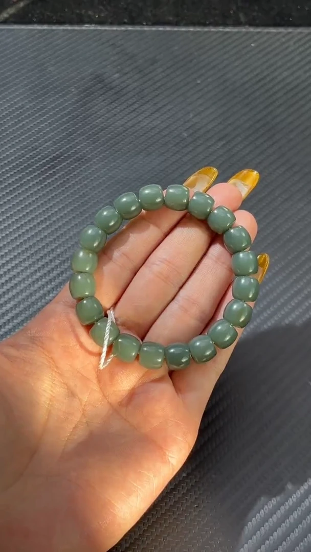 未镶嵌手链和田玉（青玉）丘**水若羌青玉蓝调卡10直切手串微色差