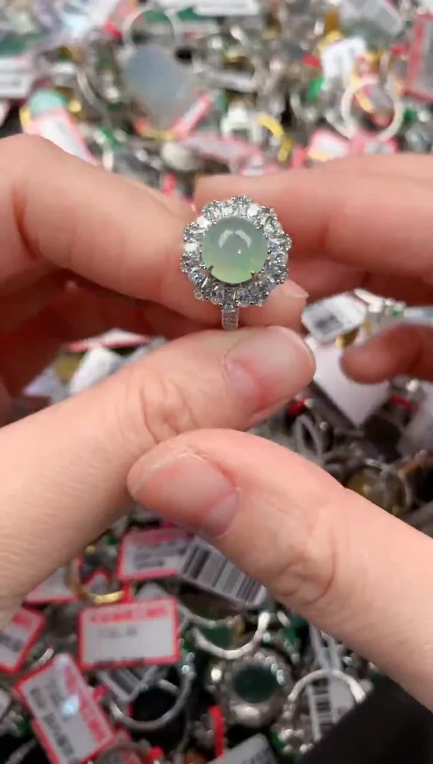 银S925镶嵌戒指翡翠444           3