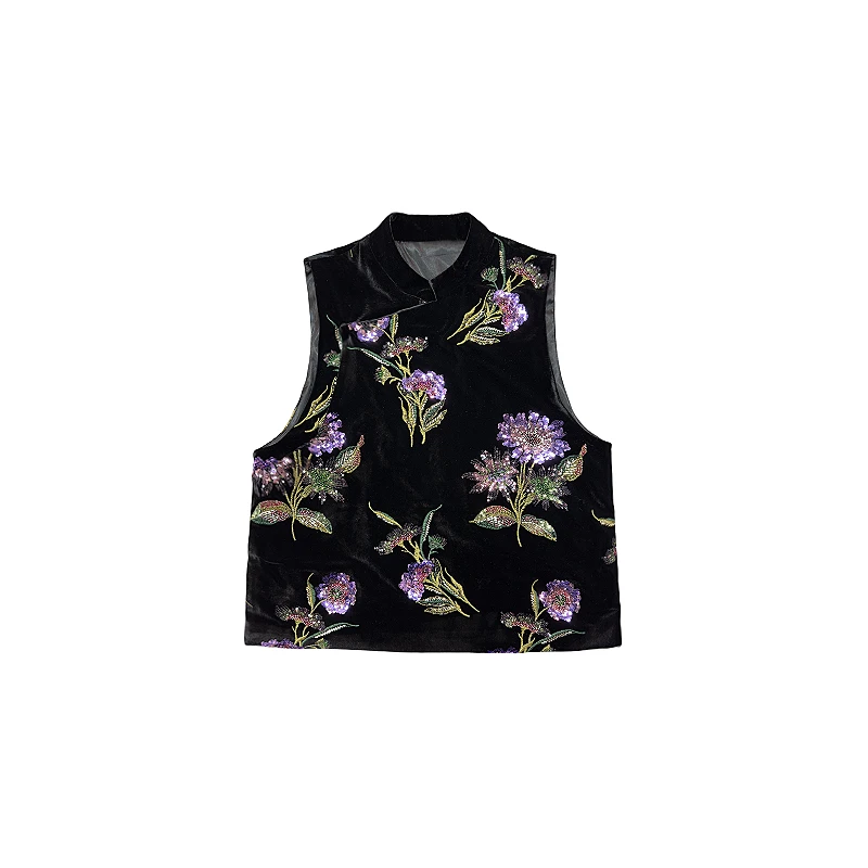 FADELESS【海棠】冰心推荐轻中式刺绣亮片丝绒马夹马甲