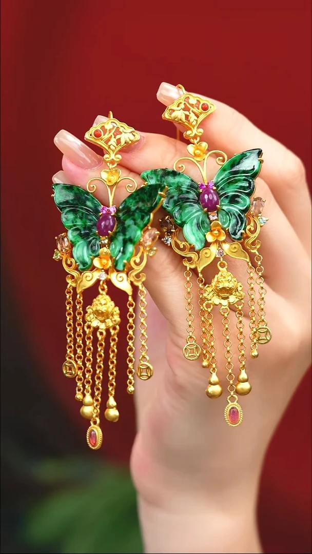 银S925镶嵌翡翠耳坠新款