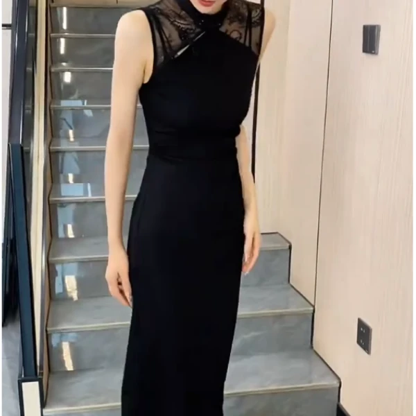 2025夏新款时尚百搭显气质少女心高端轻熟风蕾丝国风无袖连衣裙女