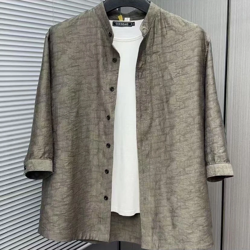 新款高品质男士立领休闲衬衫短袖