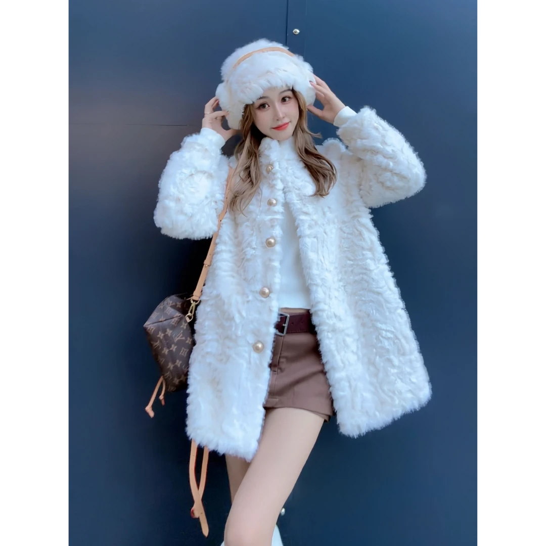 原版设计款【海宁工厂】立领毛绒单排扣女宽松型百搭千金风外套秋冬