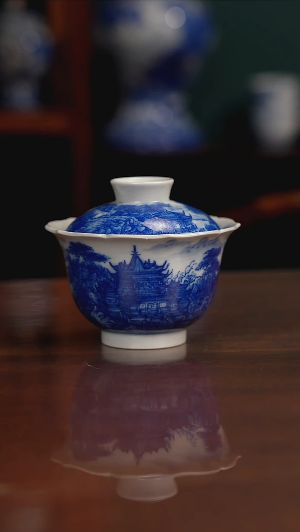 自成堂柴窑青花蓬莱仙境