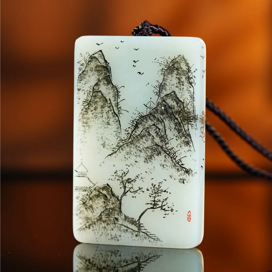和田玉黑山白玉山水牌148.39g L251115030