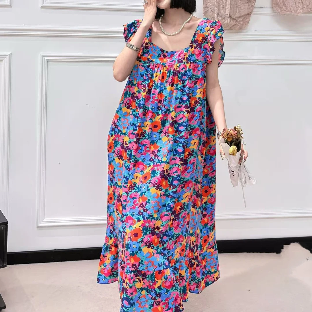 法式风琴浪漫碎花慵懒风家居中长款可外穿睡裙