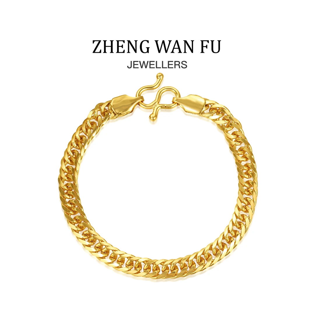 铜合金手链 简约素款24K金色细古巴手链男女流行cuban手环高级