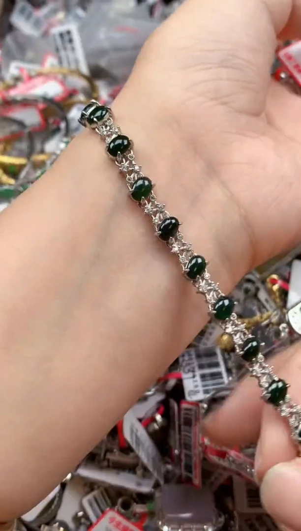 银S925镶嵌戒指翡翠天然A货缅甸翡翠