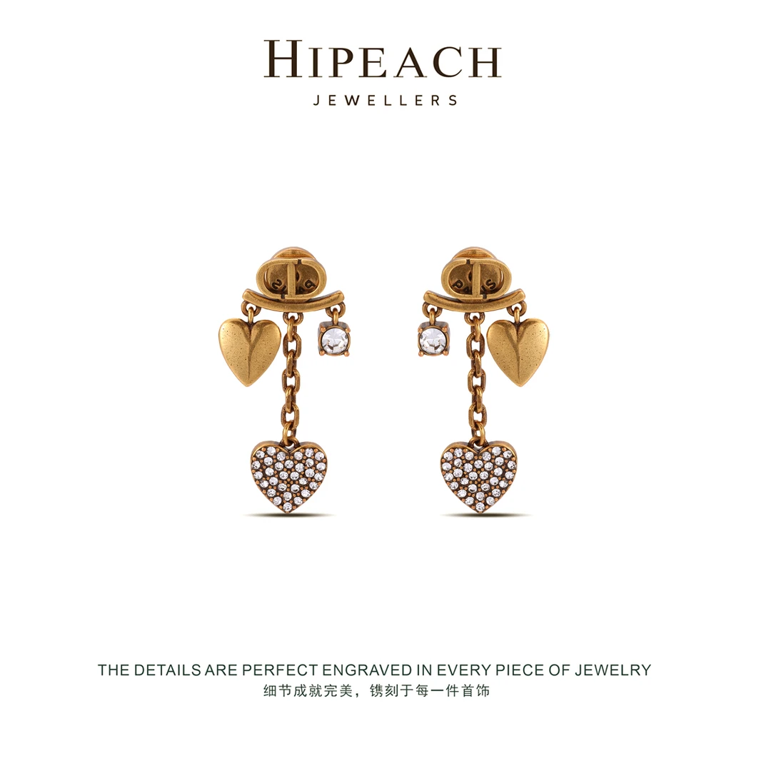 镀K金 复古桃心耳环HTW0005
