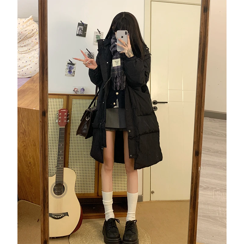 东京岁时记JK学院风羽绒服中长款连帽黑色女小个子保暖外套藤野高