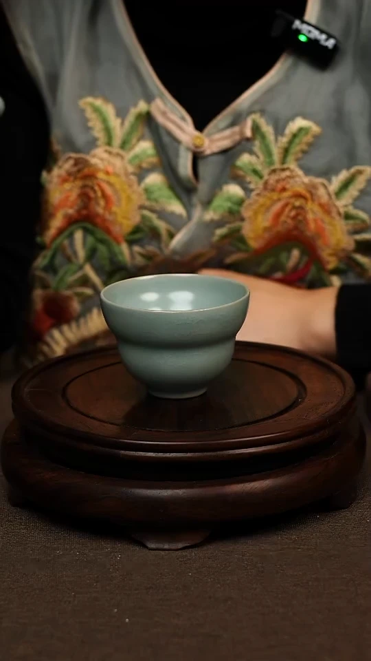 瓷片仿古天青葫芦杯100ml 微瑕 不带礼盒