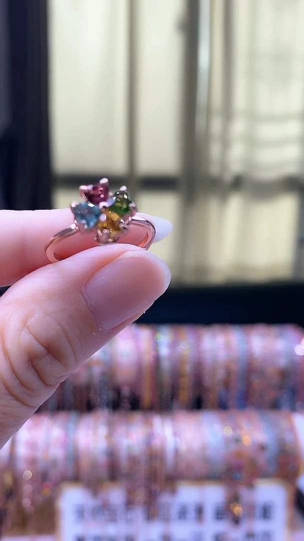 戒指银S925镶嵌碧玺35435435534354