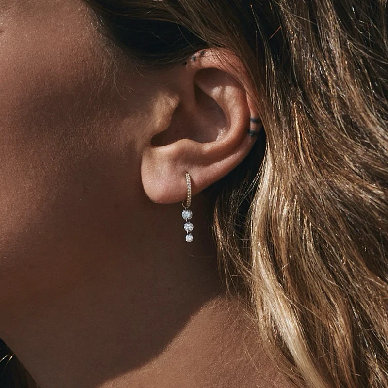 925银耳饰 MINI BLOOM 精致简约裸钻满镶锆石耳圈耳环 气质简约