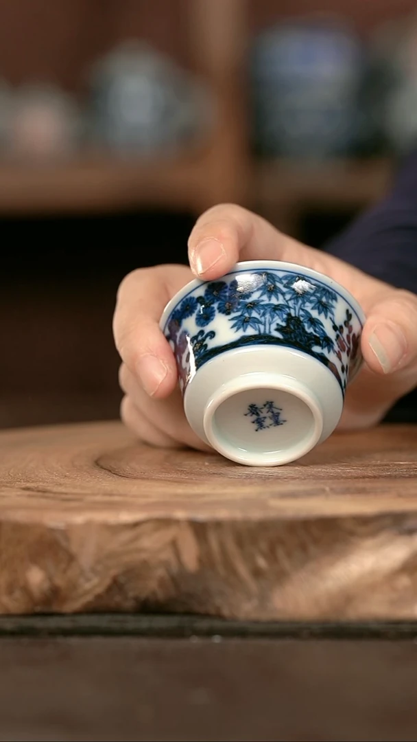 手绘手绘高温现代瓷  柴 松竹梅客杯50cc