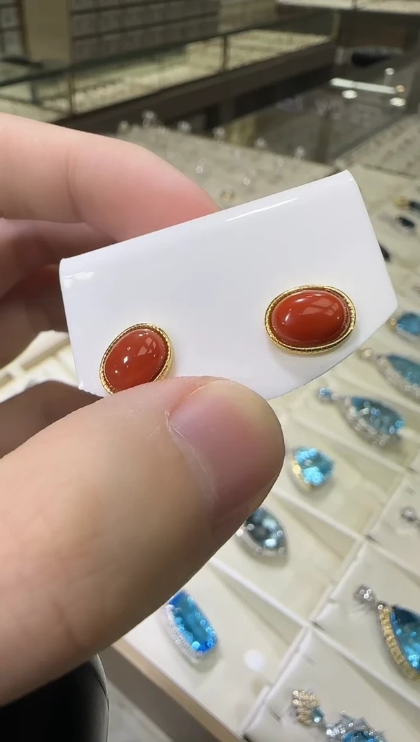 银S925镶嵌南红玛瑙耳饰9*7mm耳钉