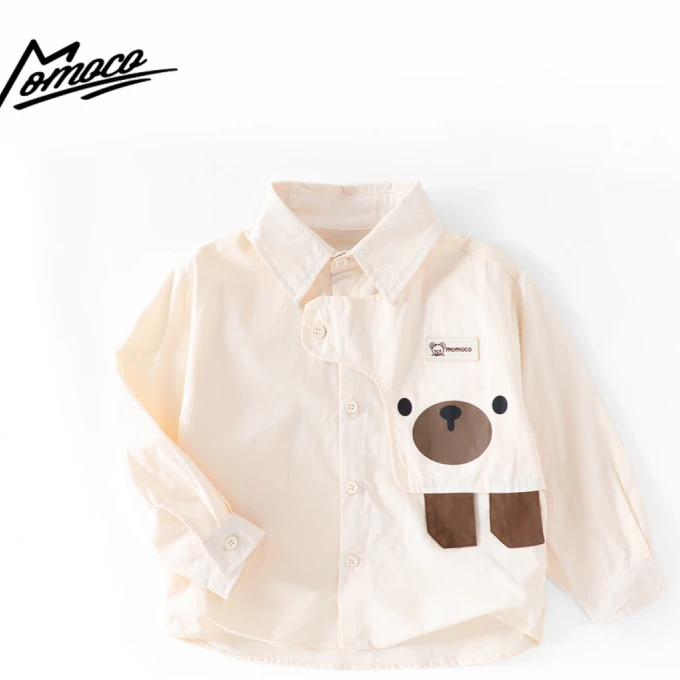 MOMOCO2025款春季男童潮流拼接长袖小熊衬衫77130129004欧若风