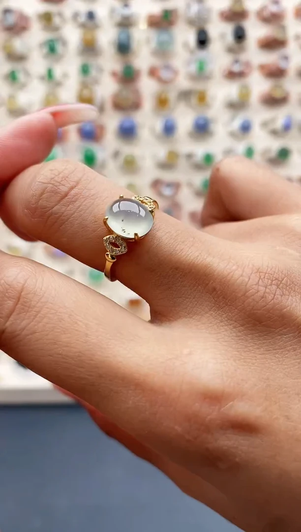 【闪购商品】翡翠戒指银S925镶嵌缅甸天然A货翡翠222  4+4