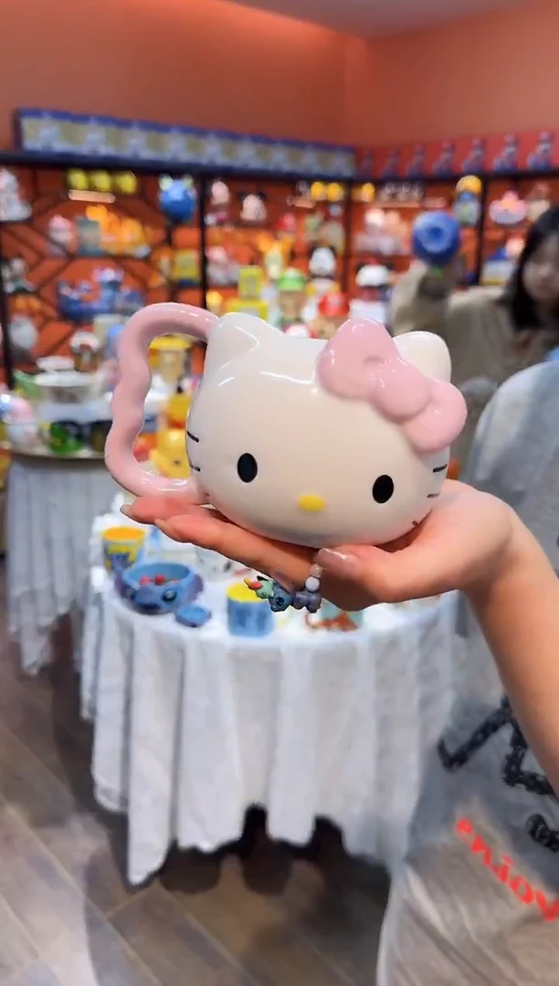 瓷片@@粉色凯特猫陶瓷水杯