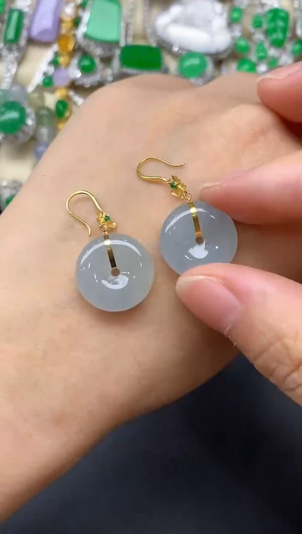 翡翠18K金镶嵌耳饰127-中国好珍宝