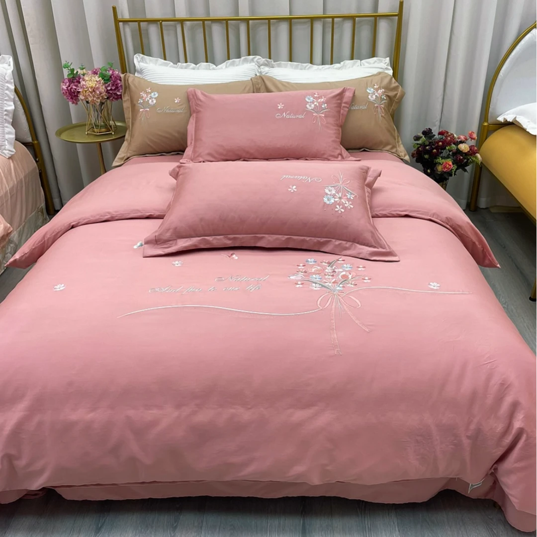 【洋盛家纺】春夏全棉纯棉绣花床上用品被套四件套 花语系列