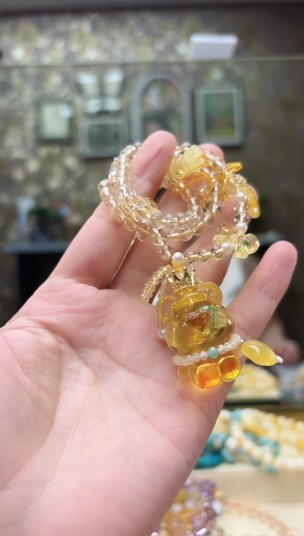 未镶嵌项链琥珀小熊