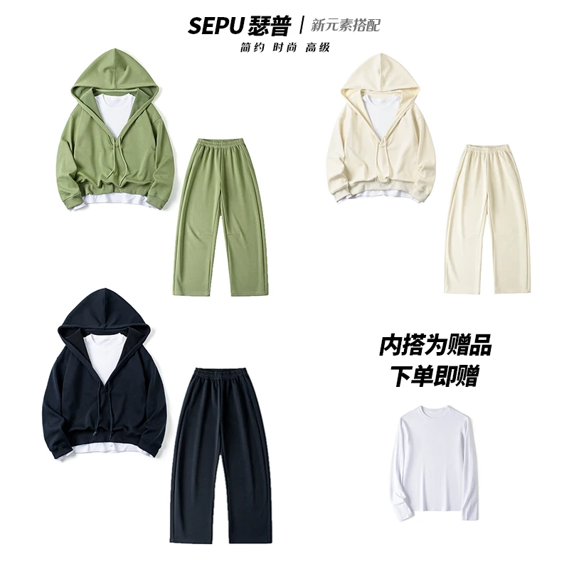 【到手三件套】瑟普连帽翻领套装时尚休闲百搭显瘦春季爆款 T888