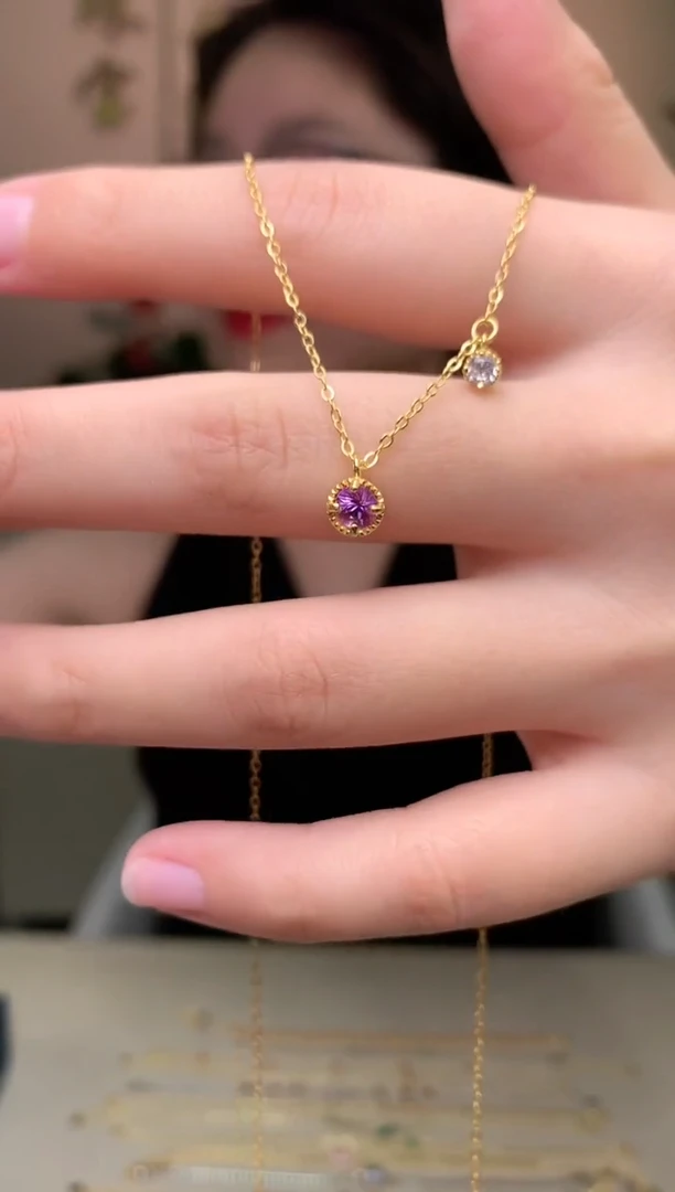 蓝宝石颈饰银S925镶嵌项链