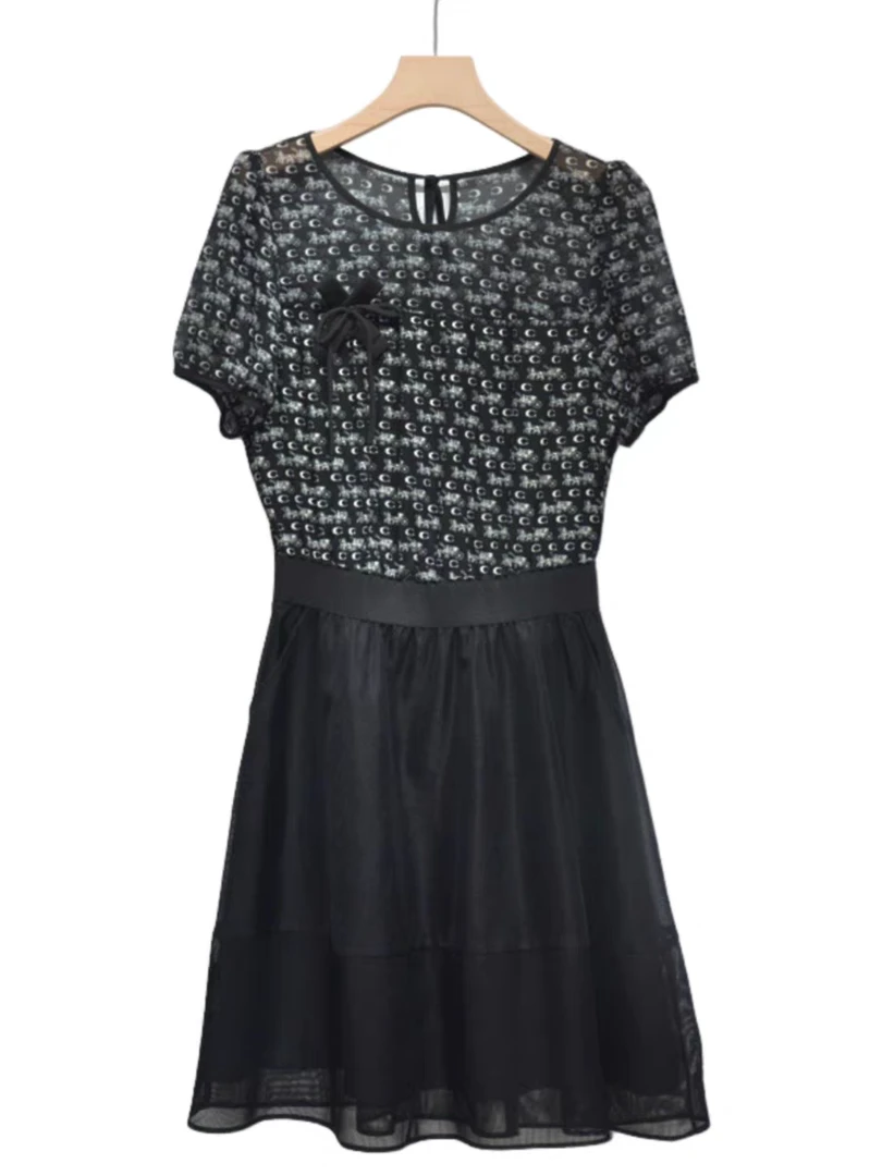 【艾丽莎定制】圆领印花中长连衣裙女2025年夏季新款拼接碎花 9350