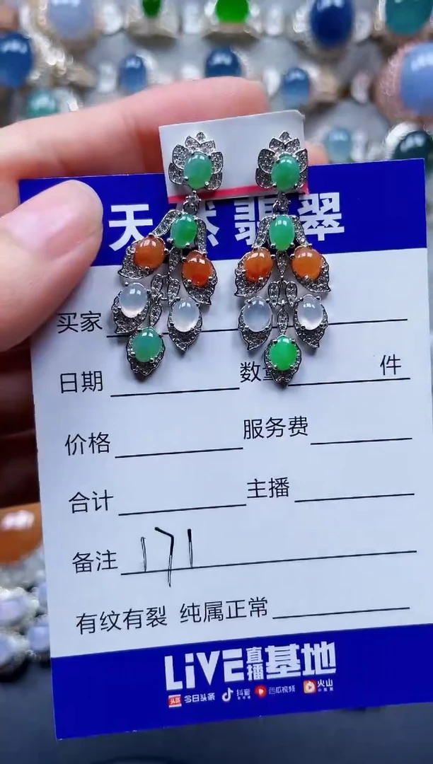 银S925镶嵌翡翠耳饰171