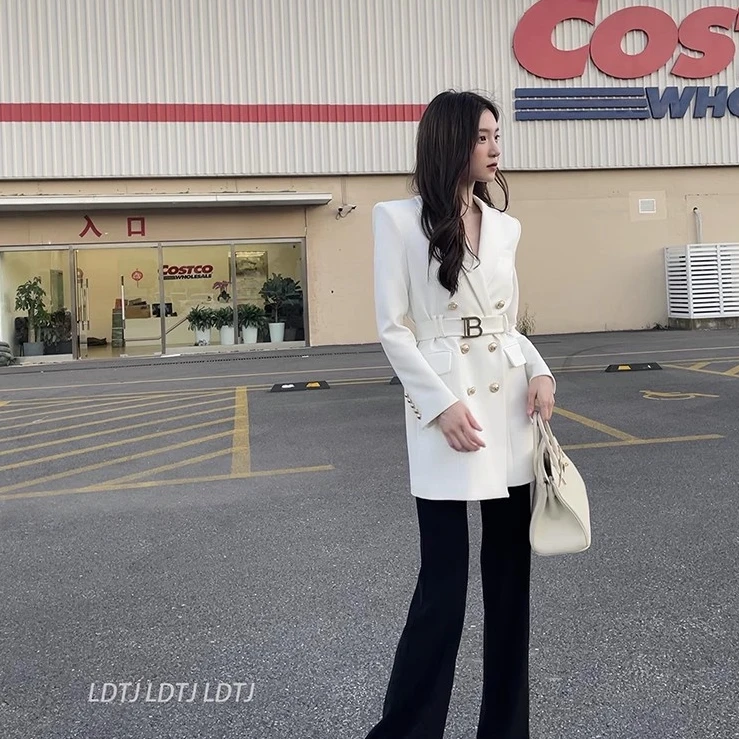 LDTJ高定 25秋名媛通勤OL双排扣扣贵气质收腰西装服裙外套女