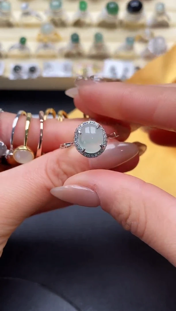 【闪购商品】翡翠戒指银S925镶嵌缅甸翡翠1  3+2