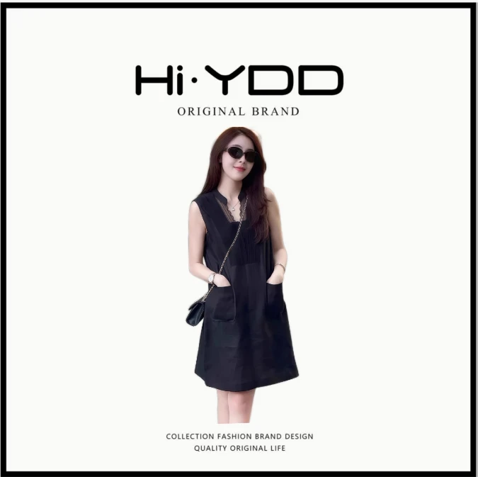 广州微姐#蕾丝亚麻无袖连衣裙女夏季2025新款爆款高级时尚背心裙