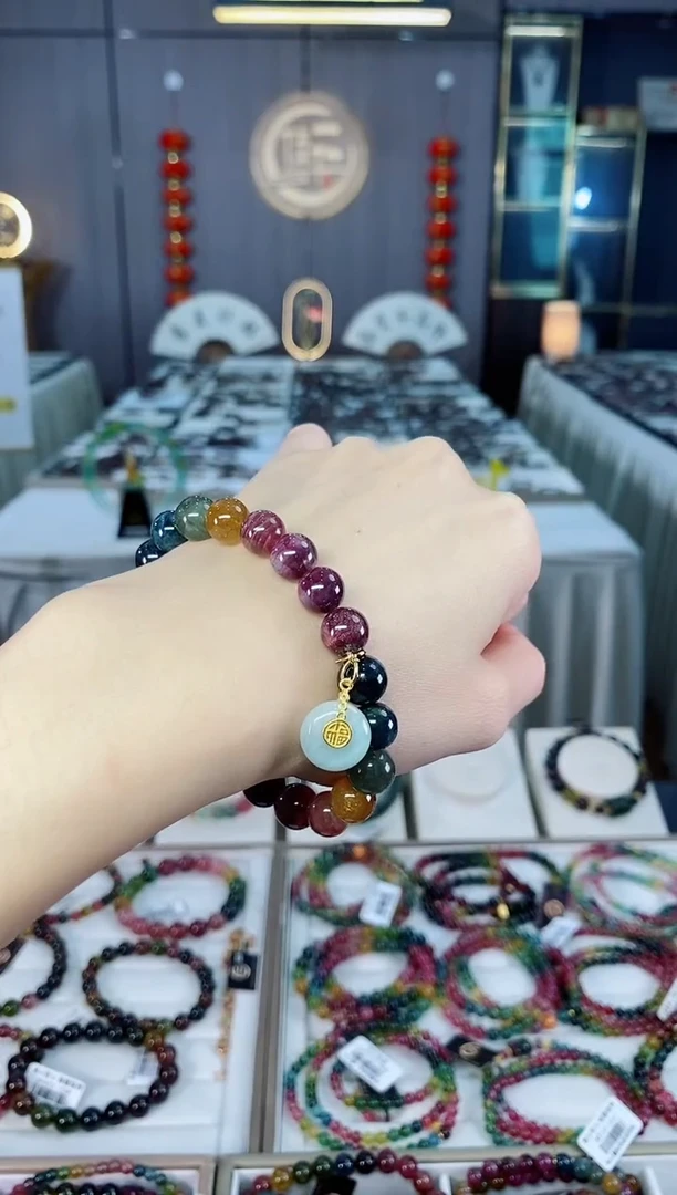 未镶嵌老矿碧玺彩虹单圈手串9mm+碧玺dan多样性发一条