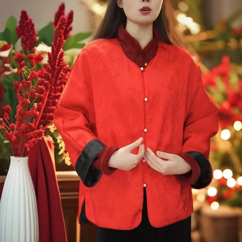 新中式2025新年红色拜年服重工提花缎面双面穿宽松外套原版正品