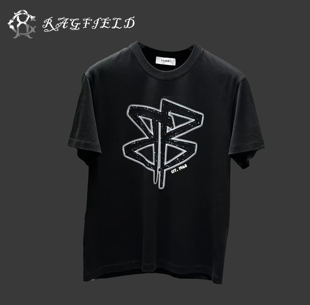 春夏新款迪赛普澜潮流潮牌烫钻设计男士大码纯棉圆领T恤25D7511
