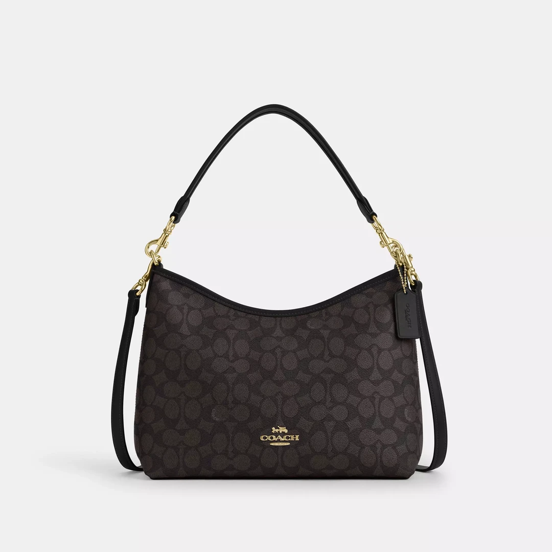 COACH/蔻驰DE蔻驰经典标志Laurel手提斜挎包CV975 黑棕色IMXAQ