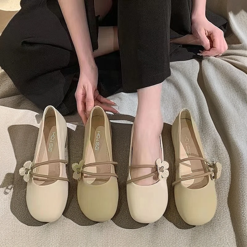 豆豆鞋法式薄款低跟皮鞋圆头夏季晚风方头女鞋仙女风鞋子百搭软底