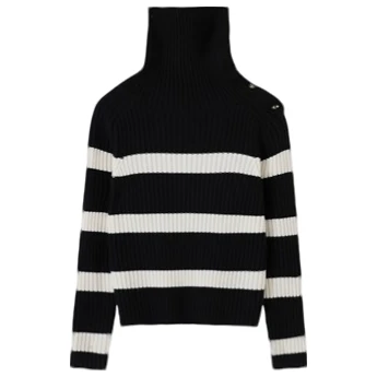 黑白设计师时尚秋冬百搭经典撞色长袖针织衫-8332